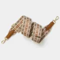 Woven bag strap replacement, brown geometric pattern adjustable shoulder strap with gold hardware. - Brown