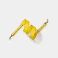 Yellow adjustable wide leather replacement bag strap with brass hardware, elegant coiled display. - Width 4cm Length 102cm-110cm / Yellow Gold Buckle
