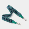 Stylish wide woven replacement bag strap with genuine leather ends and metal clasps. - Green Webbing with Silver Buckle