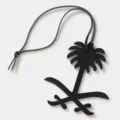 Black leather palm tree shape hanging charm, stylish bag pendant and car key accessory. - Black