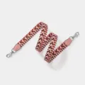 Stylish chevron woven replacement shoulder strap with leather ends and silver hooks. - Custom Length Specification / Pink With Silver Buckle