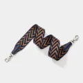 Courroie d'épaule de remplacement pour sac, large sangle tissée chevron avec enbouts cuir. - Bleu Boucle Argentée