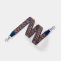 Blue orange chevron canvas bag strap replacement with leather tabs and metal clasps - Length 110cm Width 2.5cm / Blue Silver Buckle