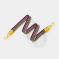 Kleurrijke gestreepte vervangende tasriem met gouden hardware en gele lederen uiteinden voor tassen. - Lengte 110cm Breedte 2.5cm / Gele singelband met zilveren gesp
