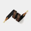 Woven wide replacement shoulder strap with geometric pattern and leather ends for bags. - Width 5cm Length 70cm / Brown Strap Gold Buckle