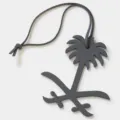 Grey leather palm tree keychain bag charm, stylish luggage accessory with hanging strap. - Gray