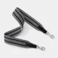 Black and white woven bag strap replacement with leather ends and silver metal clasps. - Black Strap Silver Buckle