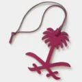 Genuine leather palm tree and crossed swords shape bag charm and car keychain pendant. - Rose Red