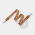 Brown white herringbone canvas replacement bag strap with leather tabs and silver hooks. - Length 110cm Width 2.5cm / Brown Strap Silver Buckle