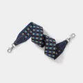 Replacement jacquard woven wide shoulder strap with check pattern and premium leather ends for bags. - Other Lengths / Blue Silver Buckle