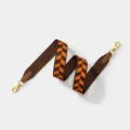 Wide woven bag strap in brown and orange chevron pattern with gold metal clasps for crossbody. - Brown Strap Gold Buckle / 3.8cm Width 70cm Length