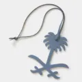Luxurious leather palm tree bag charm, premium blue textured key pendant for handbags. - Haze Blue