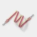 Colorful striped replacement bag strap with pink leather tabs and silver hardware hooks. - Length 110cm Width 2.5cm / Pink With Silver Buckle