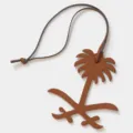 Luxury leather palm tree bag charm designer style keychain pendant for handbags and keys accessories. - Brown