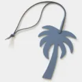 Ciondolo portachiavi borsa palma in pelle blu, elegante accessorio di lusso chic. - Blu nebbia