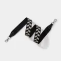 Stylish wide replacement bag strap with geometric jacquard pattern and premium leather ends. - Black Strap Silver Buckle / 3.8cm Width 70cm Length