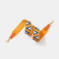 Courroie d'epaule large en tissu orange et bleu motif geometrique avec boucles d'or. - Largeur 5cm Longueur 70cm / Orange Boucle Dorée