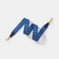 Blue houndstooth woven wide shoulder bag strap with gold clasps and leather ends for crossbody. - Other Length Remarks / Blue Silver Buckle