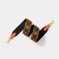 Woven wide shoulder strap with ethnic geometric pattern and leather ends for crossbody bags. - Width 5cm Length 70cm / Orange Gold Buckle