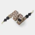 Adjustable wide bag strap replacement with chevron pattern, black leather ends and gold hardware. - Light Gold Buckle / Black