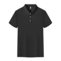 Men's solid black short sleeve polo shirt casual summer breathable business casual top - S / Tops / Black