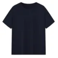 Nahaufnahme der einfarbigen dunkelblauen Stofftextur und sauberen Nähte des T-Shirts. - S / Oberteile / Schwarz