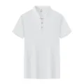 Men's white short-sleeve polo shirt with lapel collar and button placket for casual summer wear. - S / Tops / White