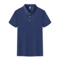 Men's Summer Short Sleeve Polo Shirt Casual Solid Color Turn Down Collar Breathable Top - Navy Blue
