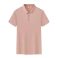 Men's short sleeve casual polo shirt in solid pink color, comfortable summer wear. - Pink