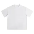 Close-up detail view of the white cotton short sleeve fabric texture and clean round neckline. - S / Tops / White