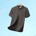 Men's dark gray short sleeve polo shirt casual breathable summer top with buttons - Camel Gray