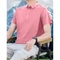 Men's summer seamless cooling polo shirt short sleeve casual business top in pink color. - Pink