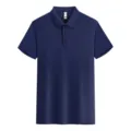 Men's navy blue short sleeve polo shirt, classic lapel casual breathable summer top. - Navy Blue