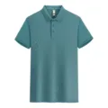 Men summer breathable casual short sleeve polo shirt in cyan with buttons for custom print. - Bean Green