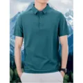 Men's summer short sleeve cooling polo shirt casual business slim fit solid color top - Peacock Blue