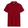 Detailed view of the classic burgundy men's short sleeve polo shirt with 3 buttons. - Burgundy