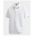 Men's white short sleeve polo shirt casual athletic breathable top with striped collar. - M / Tops / White