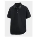 Men's casual short sleeve black polo shirt with striped collar and button placket breathable - M / Tops / Black