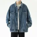 Herren lose vintage gewaschene Jeansjacke Freizeit Streetwear Uebergangsjacke Retro - M / Oberteile / Blau