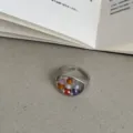 Zilveren open ring met kleurrijke kraaltjes in abacus-ontwerp, trendy Koreaanse mode sieraden. - Telraam vorm / Kleurrijk