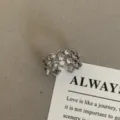 Zilverkleurige open ring met sprankelende zirkonia, ingewikkeld hol design, elegant sieradendetail. - Zonnebloem Opengewerkte Stijl (R-1222)