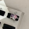 Y2K zoete koel kleurrijke zirkonia stapelbare ring niche ontwerp vlinder hart open ring - Roos Strass / Roze Paars