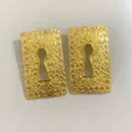 Vintage gold keyhole statement earrings for women, textured geometric drop earrings. - Earrings / Gold
