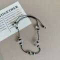Chic minimalist white crystal black cord bracelet, dainty handmade beaded jewelry for women. - Black Rope and White Crystal Combo / Black Style (A)
