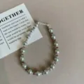 Niche design grey pearl and brown crystal bead bracelet, elegant minimalist jewelry style. - Grey Green Beads and Brown Crystal Combo / Grey Green Brown Style (B)