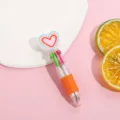 Cute 4-color ballpoint pen with heart topper, mini click press design for students stationery. - Orange