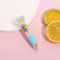 Cute 4-color press ballpoint pen with heart bear topper, portable student stationery. - Blue