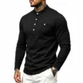 Heren Langarm Standaard Kraag Henley Shirt Zwart Casual Top Grote Maat Stijl - S / Tops / Zwart