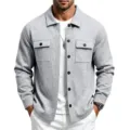 Veste chemise polaire decontractee pour homme avec poches gris automne hiver style mode - S / Hauts / Gris clair