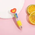 Cute multi-color ballpoint pen with heart topper, clear barrel student stationery writing tool. - Yellow